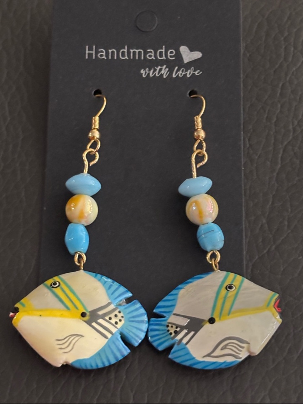 Handmade Blue & Cream Fish Drop Earrings